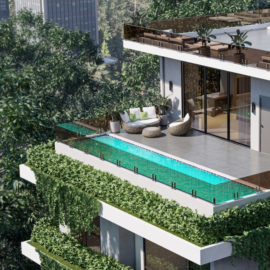 Piscina com borda infinita no rooftop