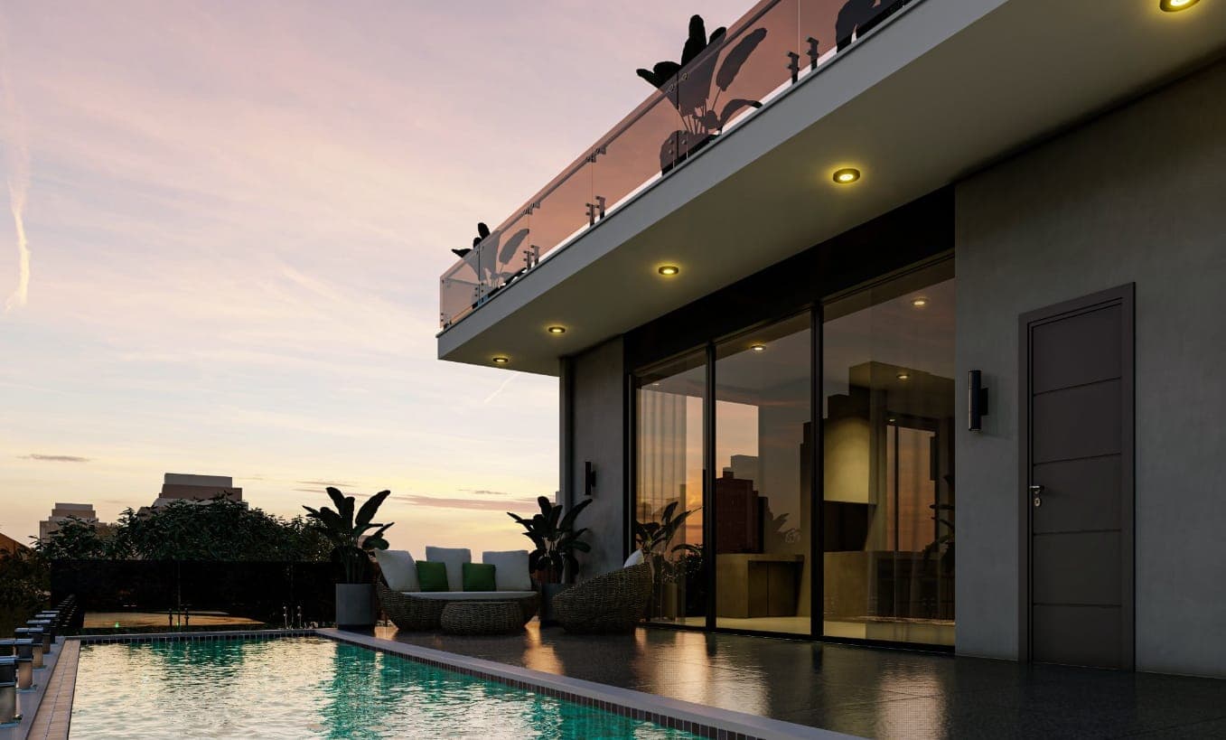 Piscina ao entardecer