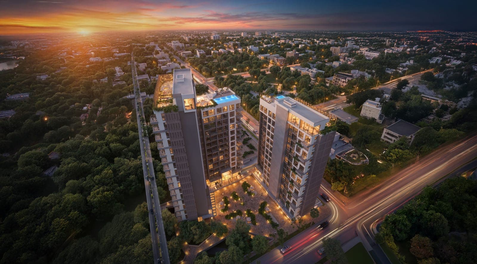 Zuba Plaza 33 visto de cima, em Ciudad del Este, à noite